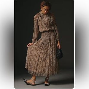 Anthropologie Let Me Be Smocked Mock Neck Dress